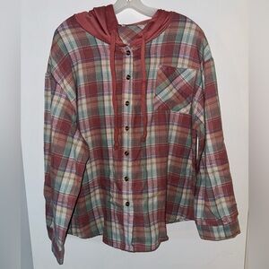 Plaid Button-Up Hoodie